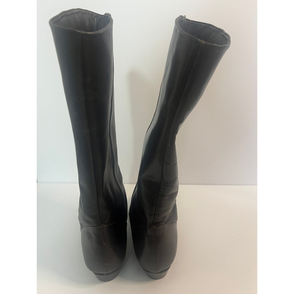 Scruples‎ Womens Brandy Leather Knee High Pointed Toe Low Wedge Boots Size 7.5 - Picture 2 of 5
